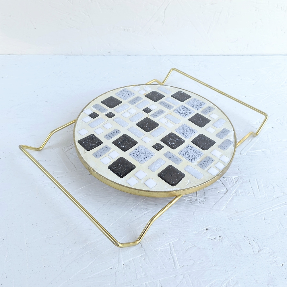 VINTAGE | MCM Mosaic Tile Trivet with Gold Tone Frame
